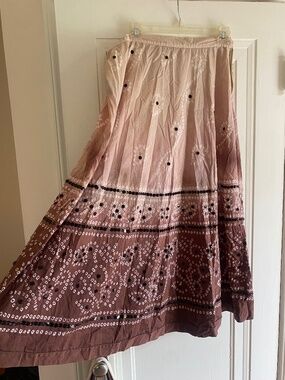 Bebe brown multi boho embellished maxi skirt